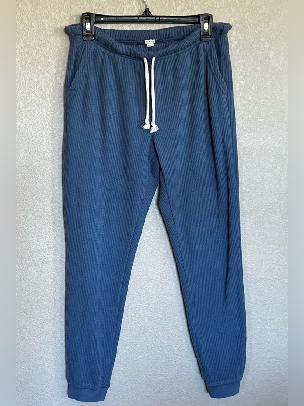 Aerie Blue Waffle Knit Jogger Pants Drawstring Pajama Lounge Sweatpants Size M